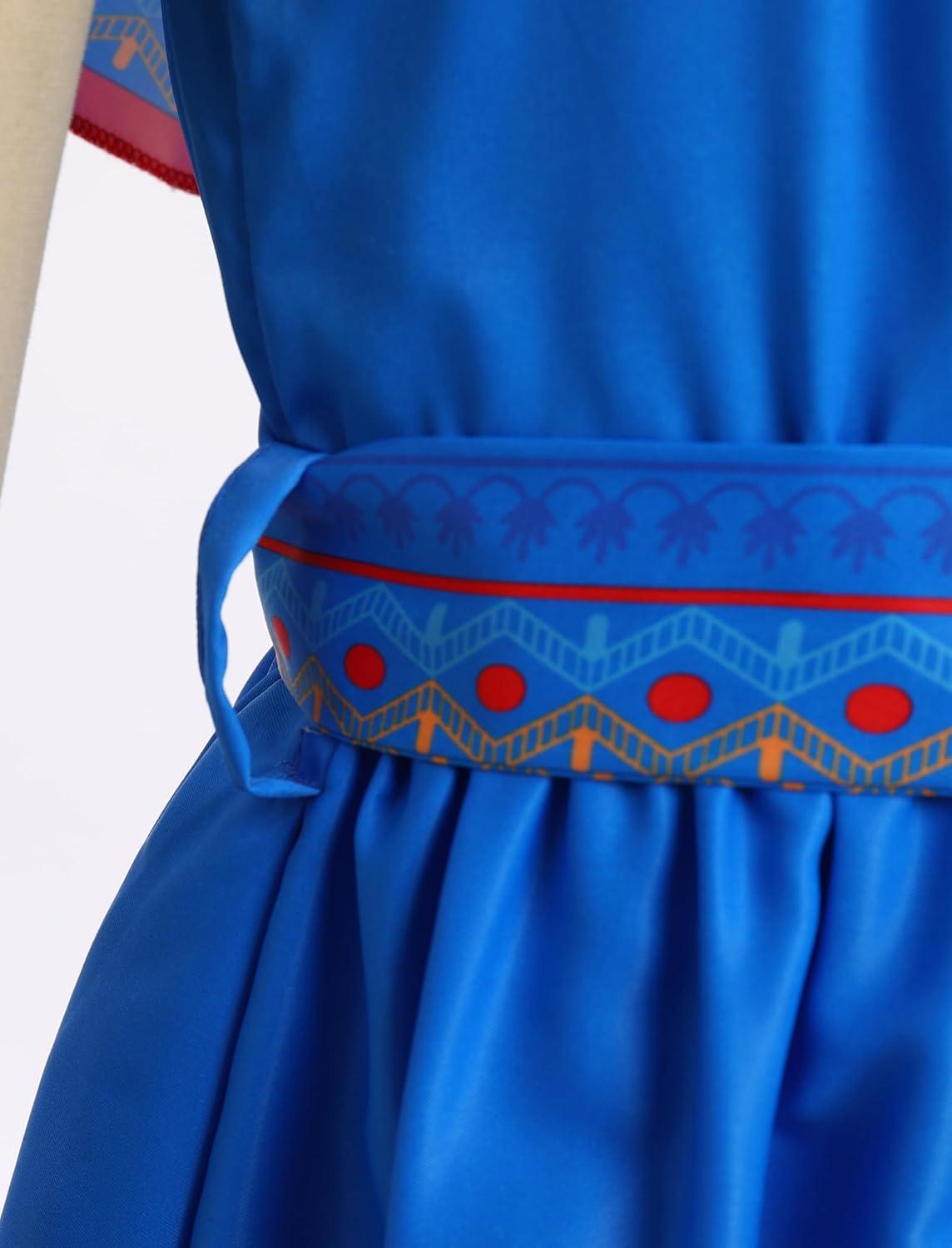 imageIDOPIP Mexican Dress for Girls Embroidered Traditional Floral Ruffle Off Shoulder Belted Dresses for Cinco de Mayo FiestaBlue