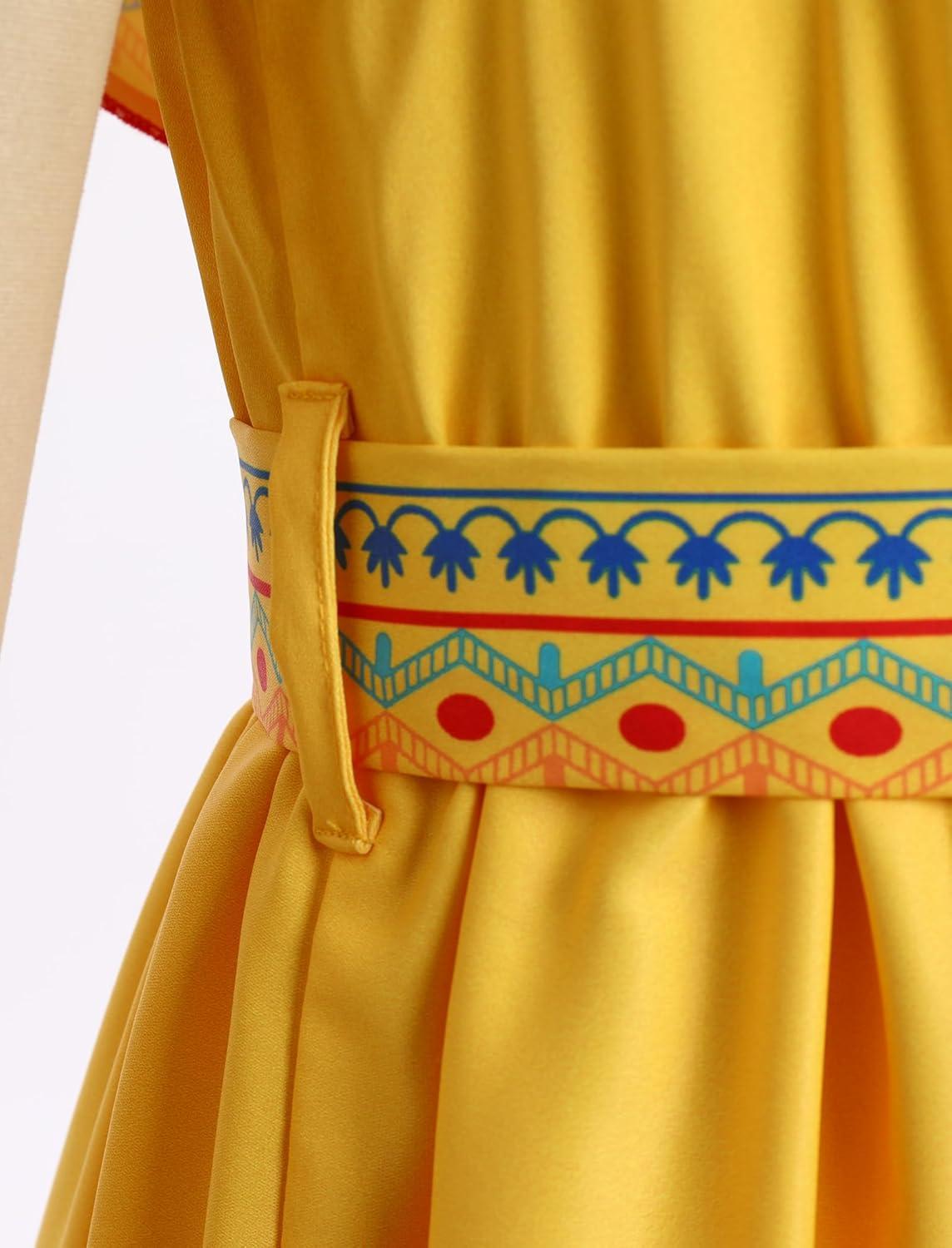 imageIDOPIP Mexican Dress for Girls Embroidered Traditional Floral Ruffle Off Shoulder Belted Dresses for Cinco de Mayo FiestaYellow