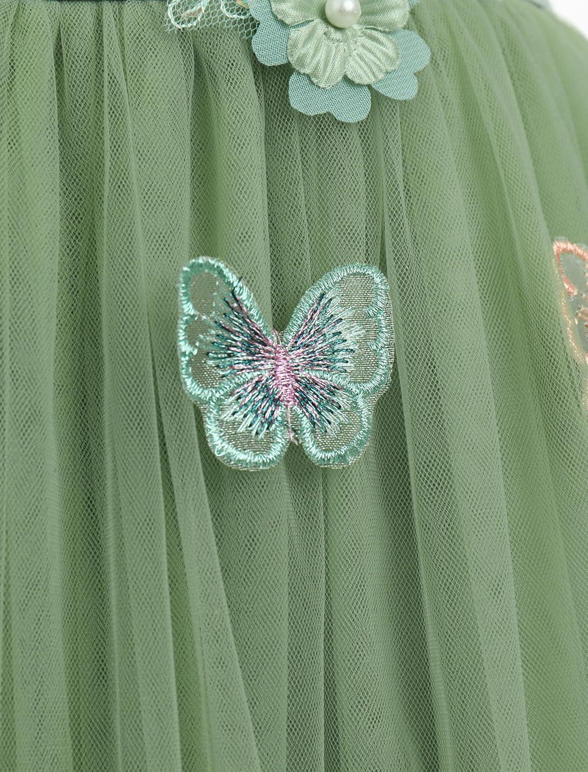 imageIDOPIP Pageant Dress for Toddler Girls Embroidery Flower Girl Butterfly Birthday Dress Baby Wedding Tea Party Tulle Tutu GownGreen