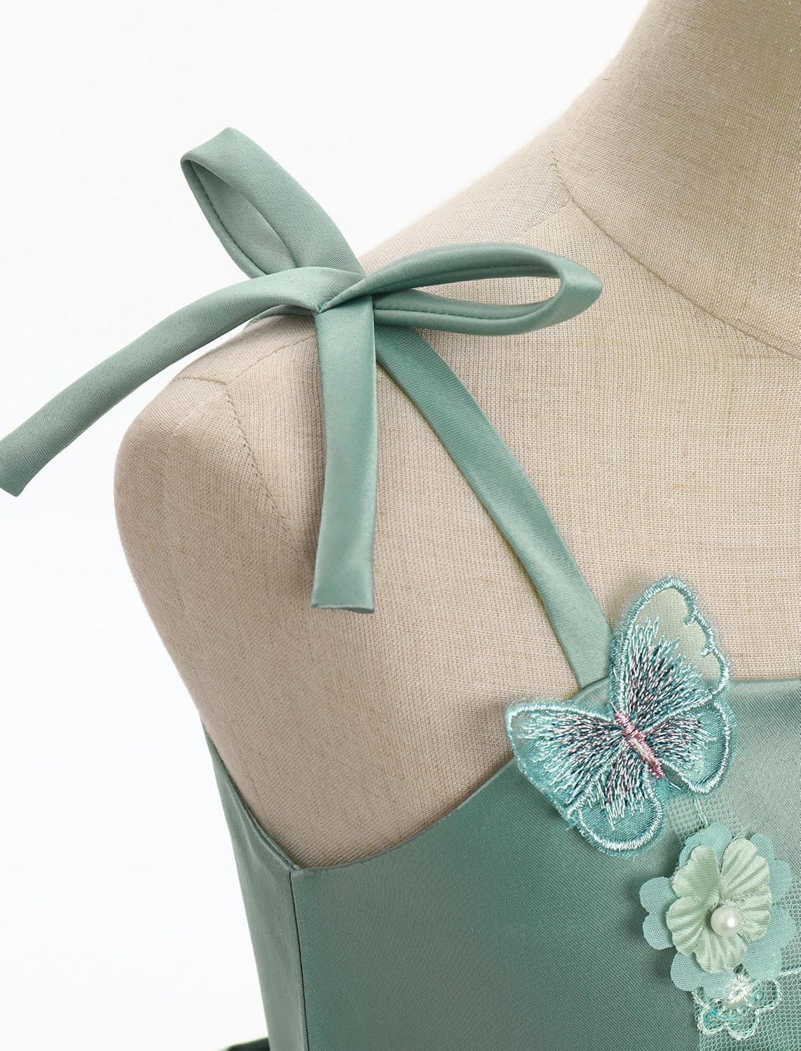 imageIDOPIP Pageant Dress for Toddler Girls Embroidery Flower Girl Butterfly Birthday Dress Baby Wedding Tea Party Tulle Tutu GownGreen