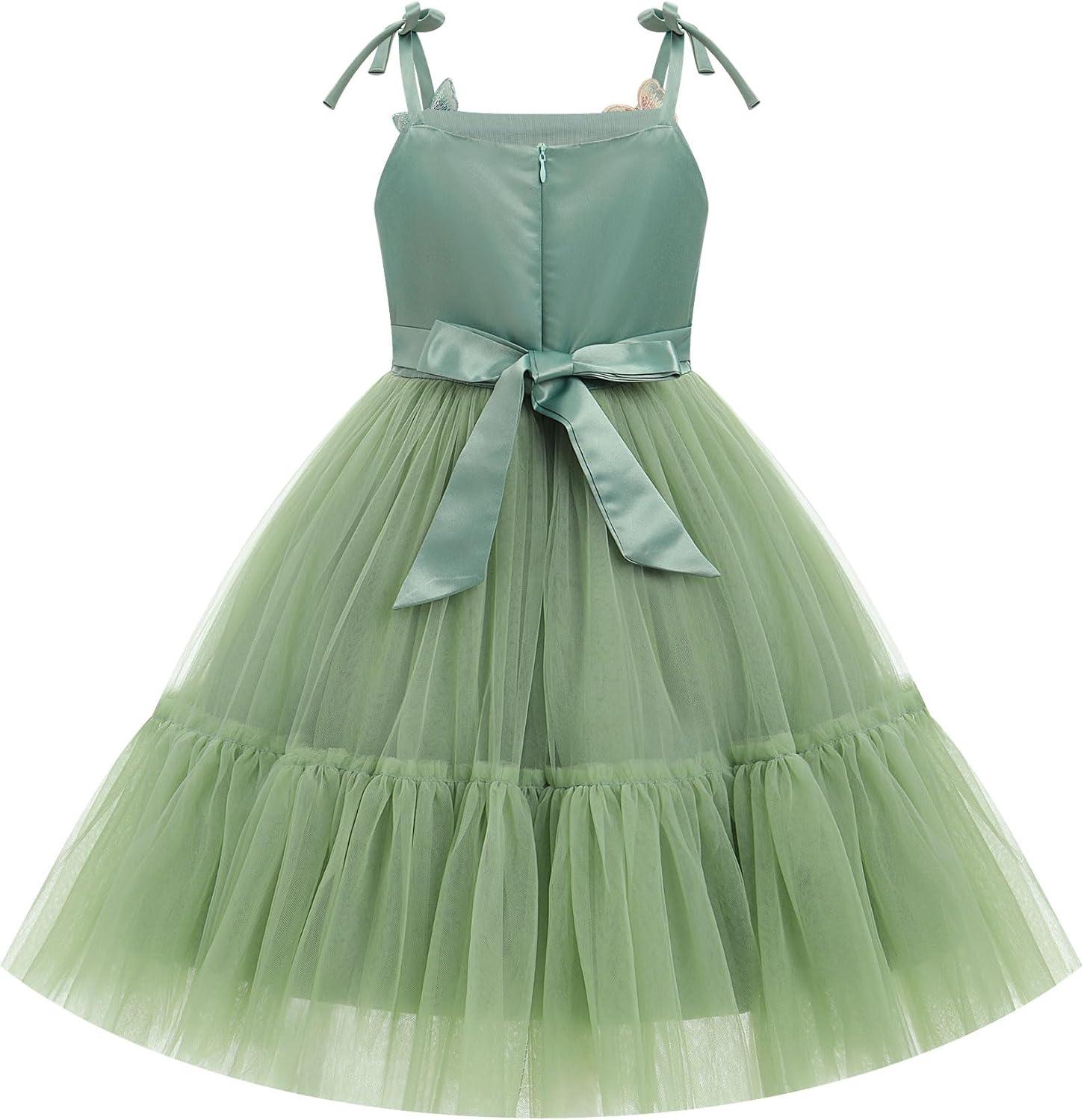 imageIDOPIP Pageant Dress for Toddler Girls Embroidery Flower Girl Butterfly Birthday Dress Baby Wedding Tea Party Tulle Tutu GownGreen