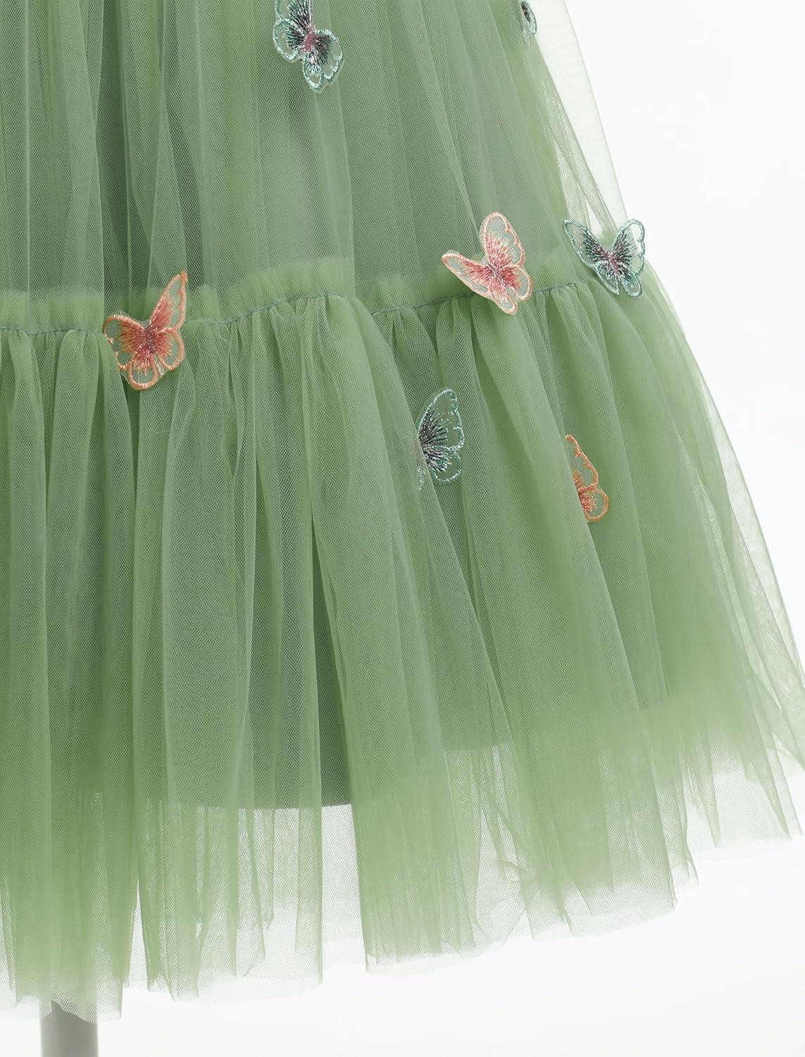 imageIDOPIP Pageant Dress for Toddler Girls Embroidery Flower Girl Butterfly Birthday Dress Baby Wedding Tea Party Tulle Tutu GownGreen