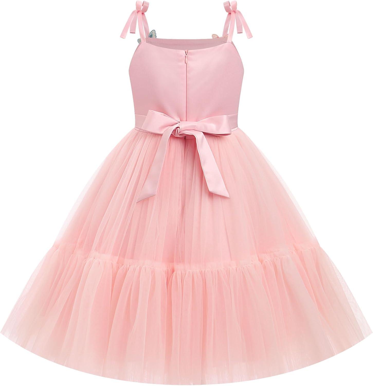 imageIDOPIP Pageant Dress for Toddler Girls Embroidery Flower Girl Butterfly Birthday Dress Baby Wedding Tea Party Tulle Tutu GownPink