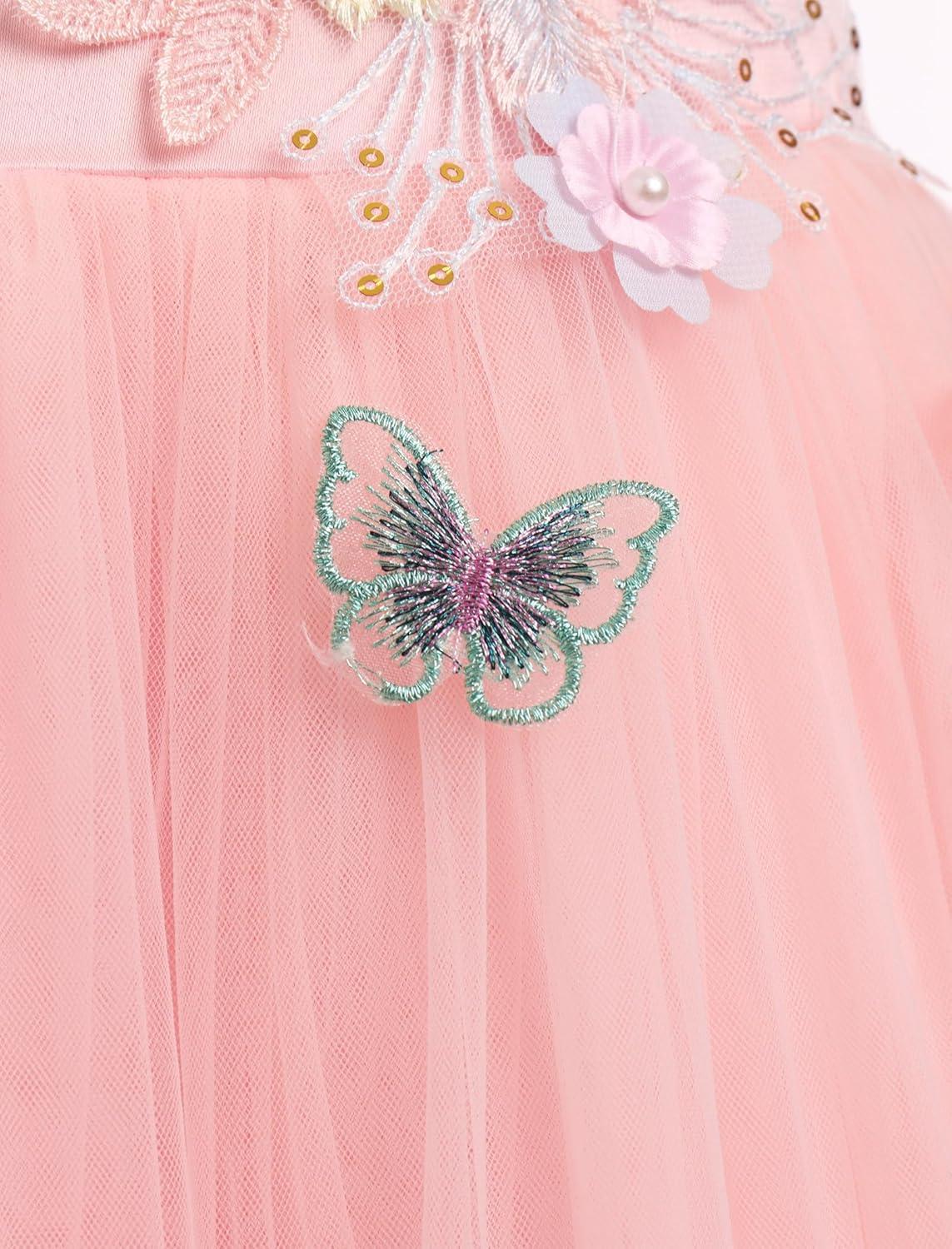 imageIDOPIP Pageant Dress for Toddler Girls Embroidery Flower Girl Butterfly Birthday Dress Baby Wedding Tea Party Tulle Tutu GownPink