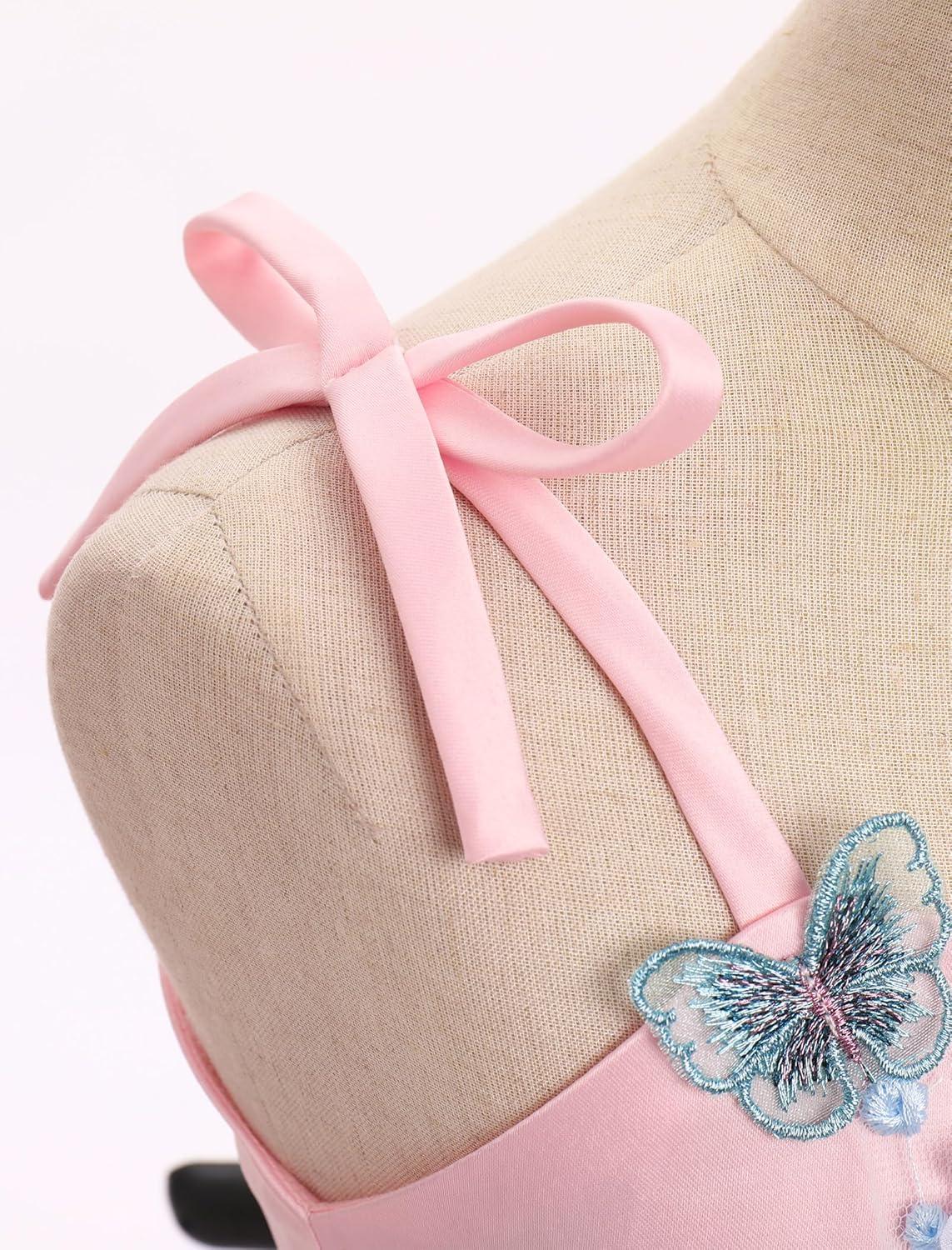 imageIDOPIP Pageant Dress for Toddler Girls Embroidery Flower Girl Butterfly Birthday Dress Baby Wedding Tea Party Tulle Tutu GownPink
