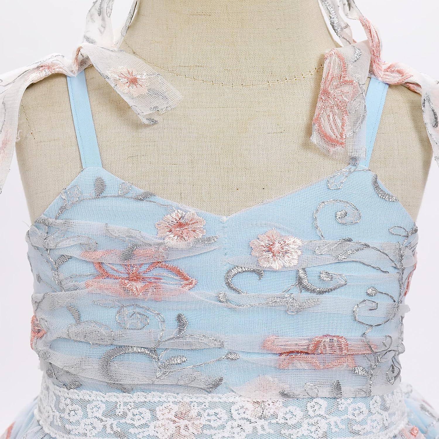 imageIDOPIP Toddler Baby Girls Embroidery Floral Tutu Dress Summer Sleeveless Bow Smocked Backless Princess Birthday Party DressesBlue