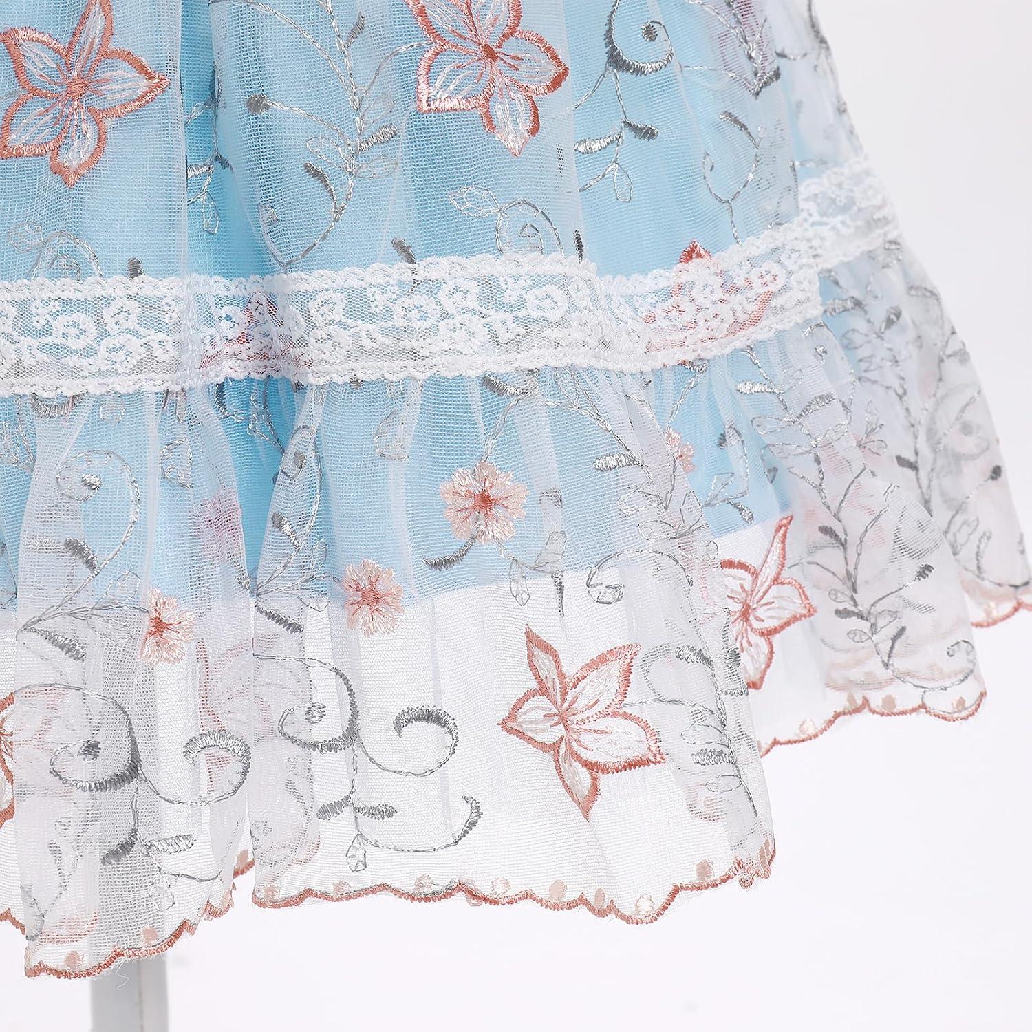 imageIDOPIP Toddler Baby Girls Embroidery Floral Tutu Dress Summer Sleeveless Bow Smocked Backless Princess Birthday Party DressesBlue