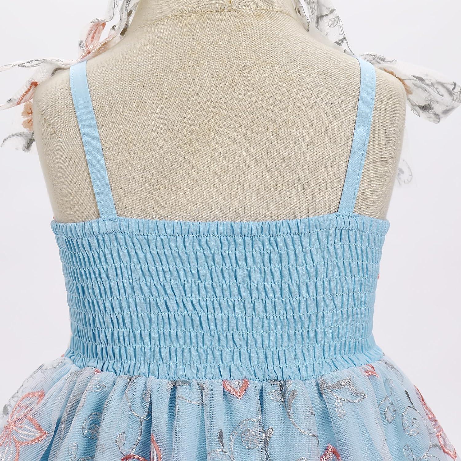 imageIDOPIP Toddler Baby Girls Embroidery Floral Tutu Dress Summer Sleeveless Bow Smocked Backless Princess Birthday Party DressesBlue