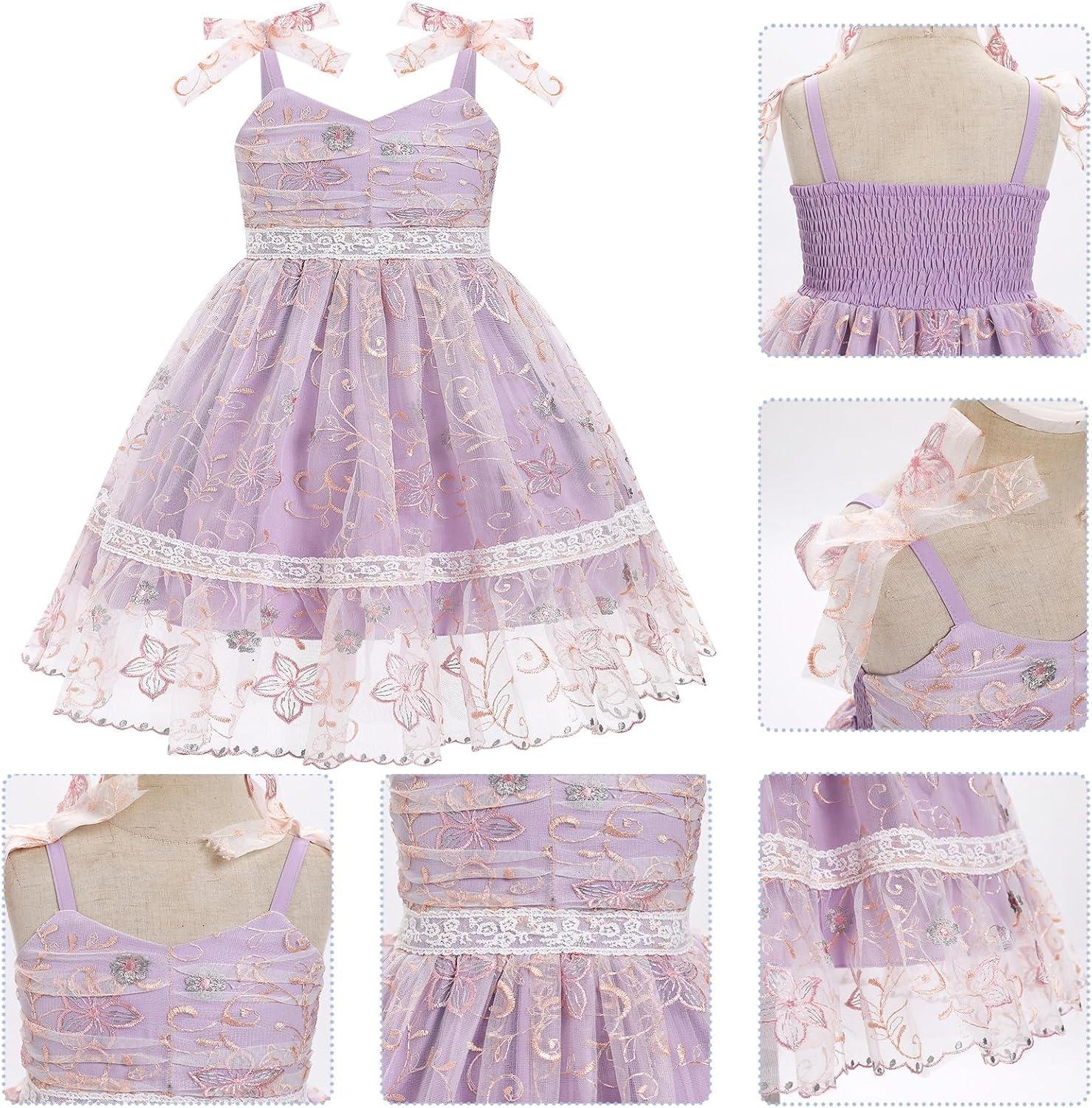 imageIDOPIP Toddler Baby Girls Embroidery Floral Tutu Dress Summer Sleeveless Bow Smocked Backless Princess Birthday Party DressesPurple