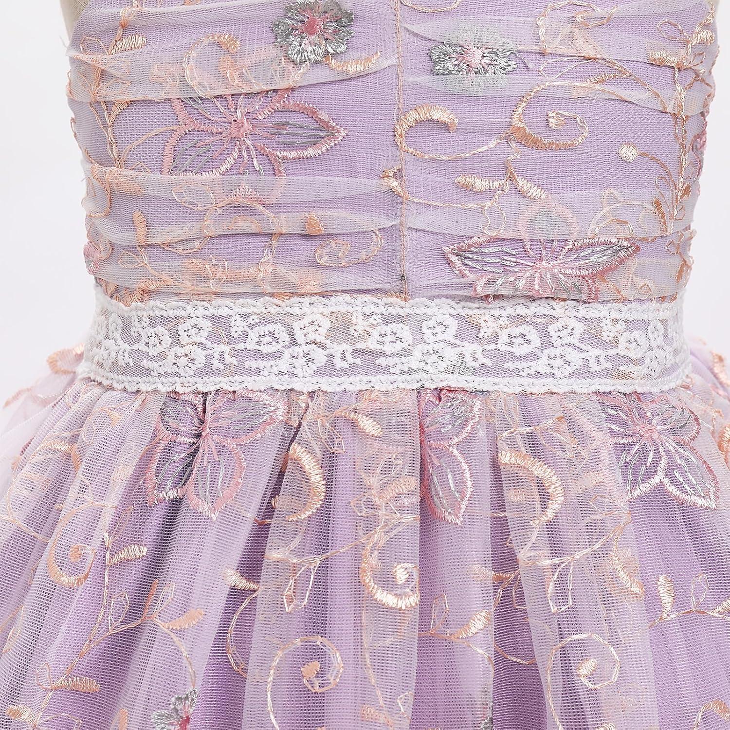 imageIDOPIP Toddler Baby Girls Embroidery Floral Tutu Dress Summer Sleeveless Bow Smocked Backless Princess Birthday Party DressesPurple