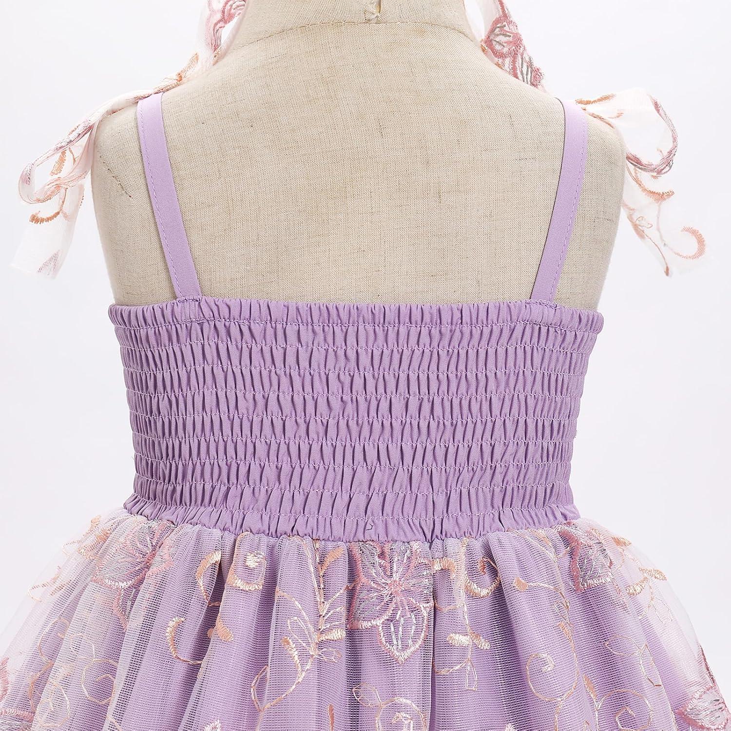 imageIDOPIP Toddler Baby Girls Embroidery Floral Tutu Dress Summer Sleeveless Bow Smocked Backless Princess Birthday Party DressesPurple