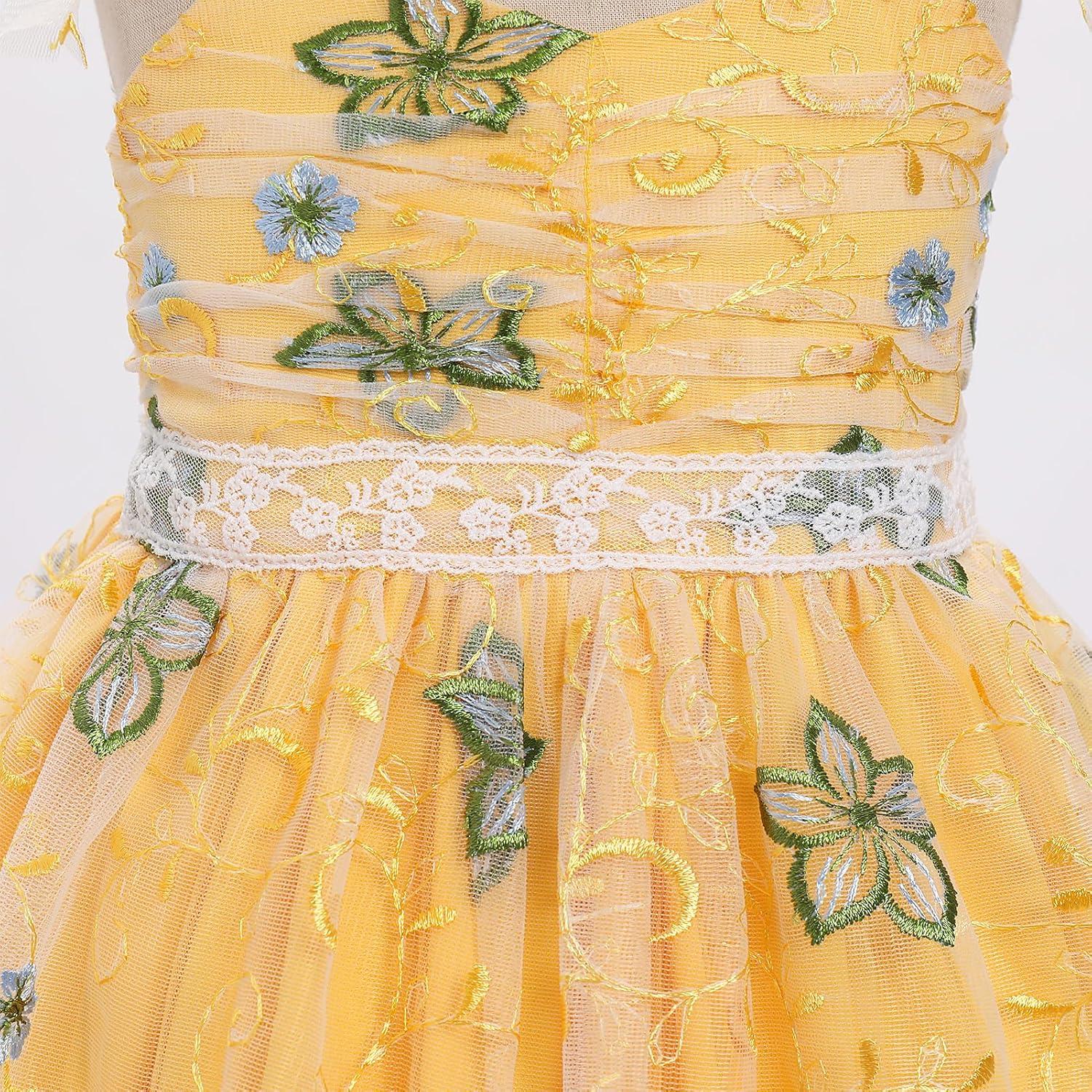 imageIDOPIP Toddler Baby Girls Embroidery Floral Tutu Dress Summer Sleeveless Bow Smocked Backless Princess Birthday Party DressesYellow