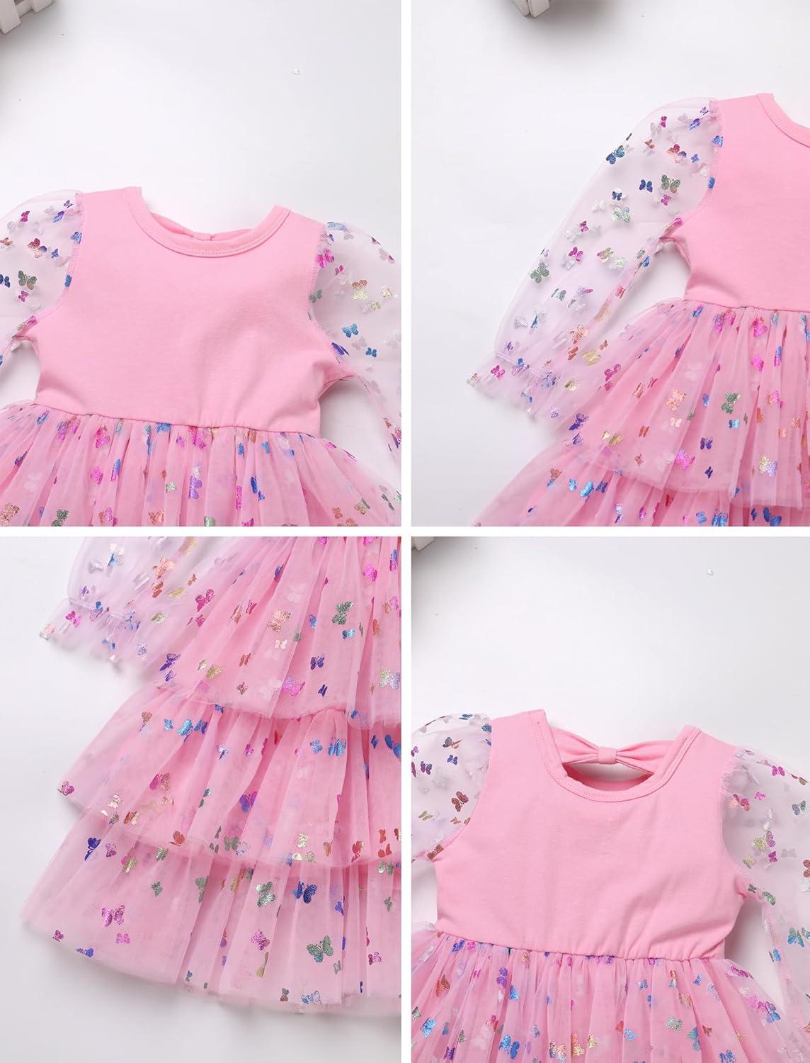 imageIDOPIP Toddler Baby Girls Tutu Dress with Headband Strawberry Butterfly Birthday Outfit Infant Pageant Tiered Tulle DressesPink Butterfly