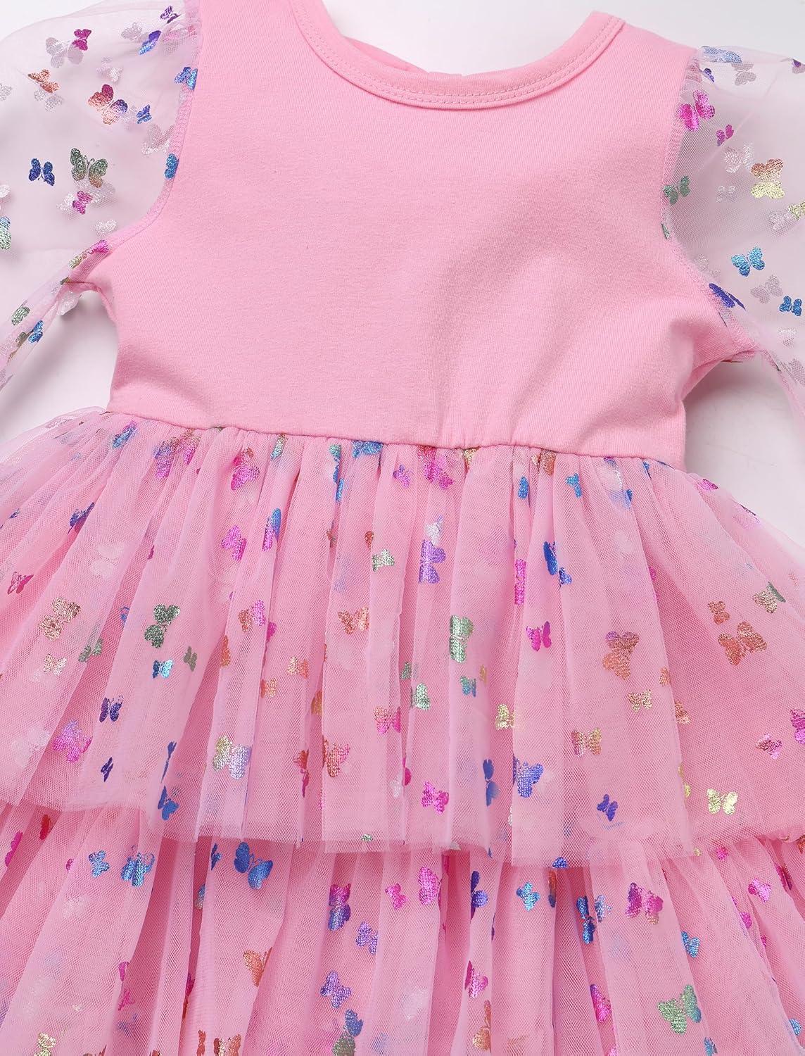 imageIDOPIP Toddler Baby Girls Tutu Dress with Headband Strawberry Butterfly Birthday Outfit Infant Pageant Tiered Tulle DressesPink Butterfly