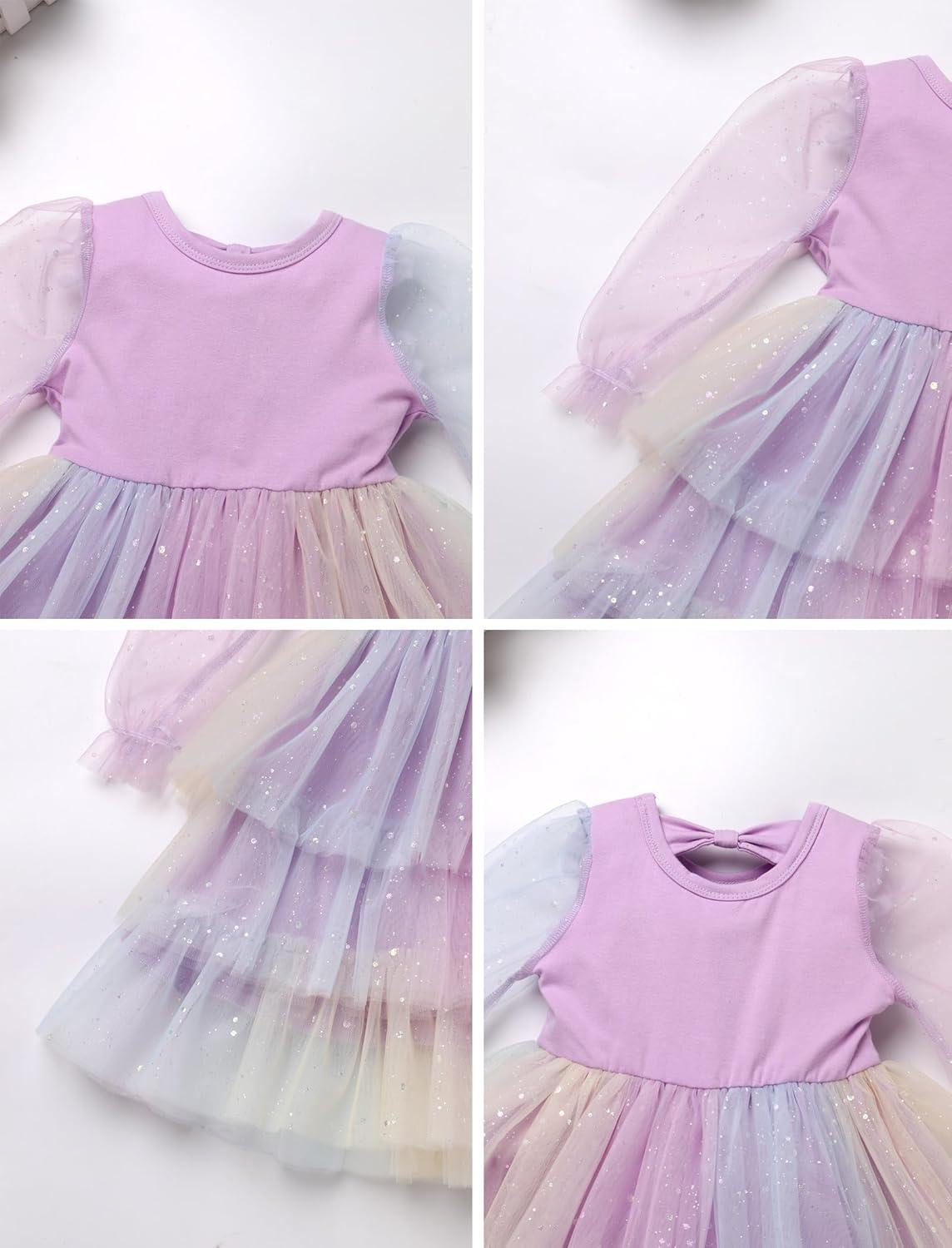 imageIDOPIP Toddler Baby Girls Tutu Dress with Headband Strawberry Butterfly Birthday Outfit Infant Pageant Tiered Tulle DressesPurple Sequin