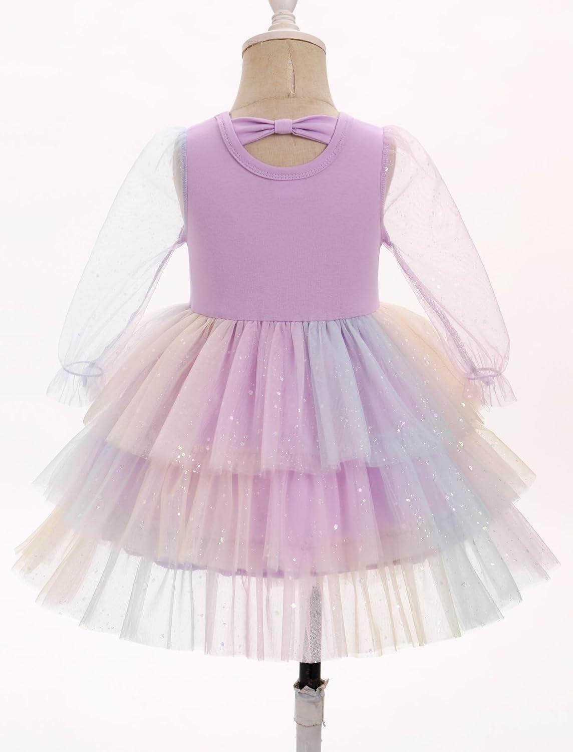 imageIDOPIP Toddler Baby Girls Tutu Dress with Headband Strawberry Butterfly Birthday Outfit Infant Pageant Tiered Tulle DressesPurple Sequin