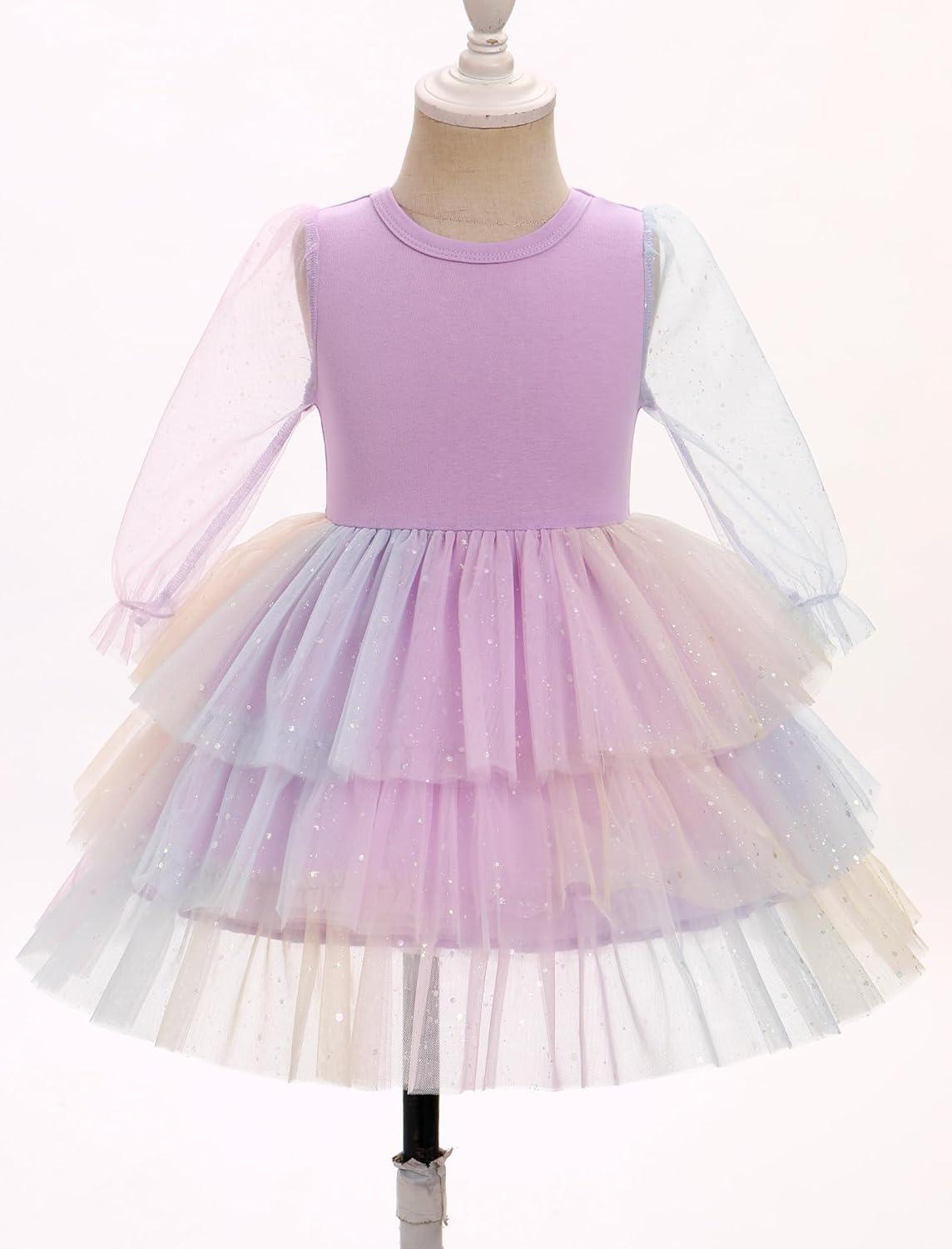 imageIDOPIP Toddler Baby Girls Tutu Dress with Headband Strawberry Butterfly Birthday Outfit Infant Pageant Tiered Tulle DressesPurple Sequin