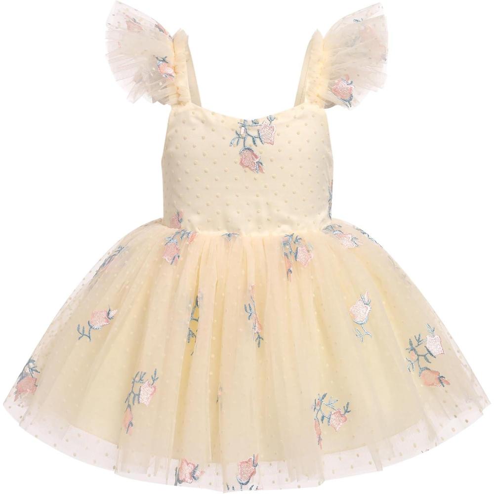 imageIDOPIP Baby Girls Butterfly Tutu Dress Summer Sleeveless Backless Princess Birthday Party Dresses Ruffle Tulle Sundress 6M5TChampagne  Floral