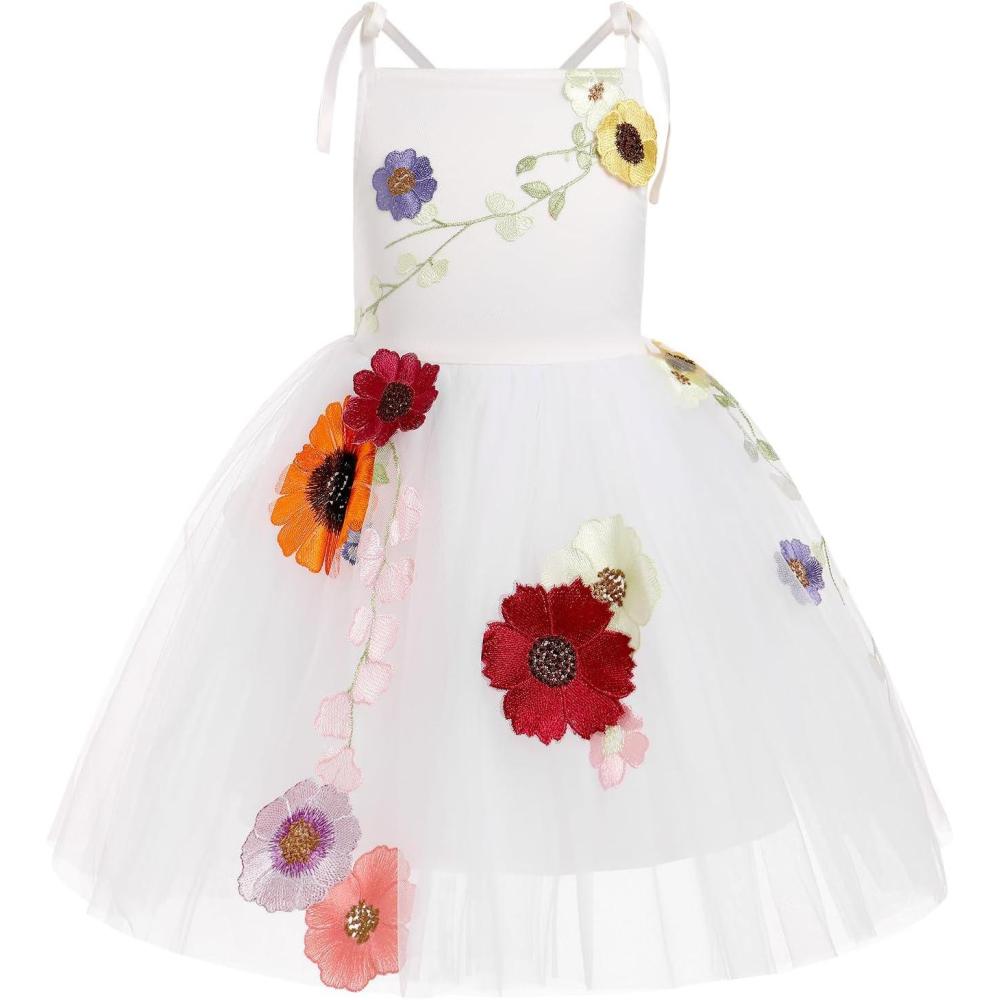 imageIDOPIP Baby Girls Embroidery Flower Tutu Dress Summer Sleeveless Backless Princess Birthday Party Dresses Tulle Bow SundressWhite