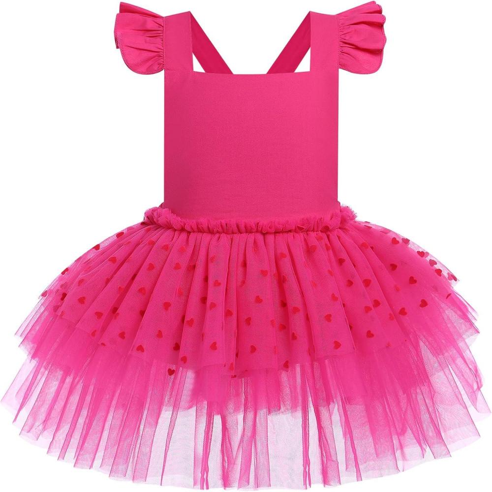imageIDOPIP Baby Girls Tutu Dress Summer Sleeveless Backless Princess Birthday Party Dresses Ruffle Tulle Bowknot Romper SundressHot Pink