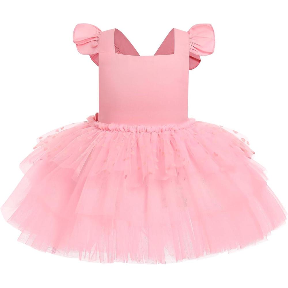 imageIDOPIP Baby Girls Tutu Dress Summer Sleeveless Backless Princess Birthday Party Dresses Ruffle Tulle Bowknot Romper SundressPink