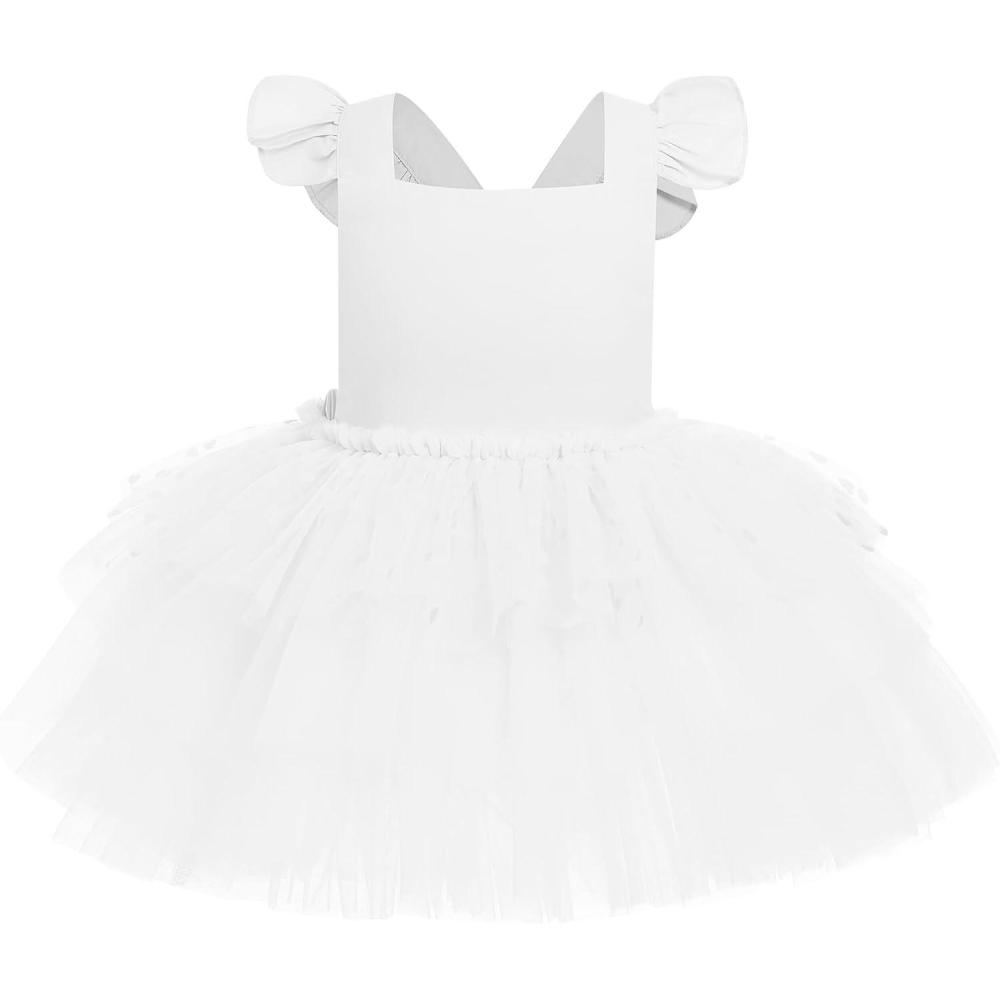 imageIDOPIP Baby Girls Tutu Dress Summer Sleeveless Backless Princess Birthday Party Dresses Ruffle Tulle Bowknot Romper SundressWhite