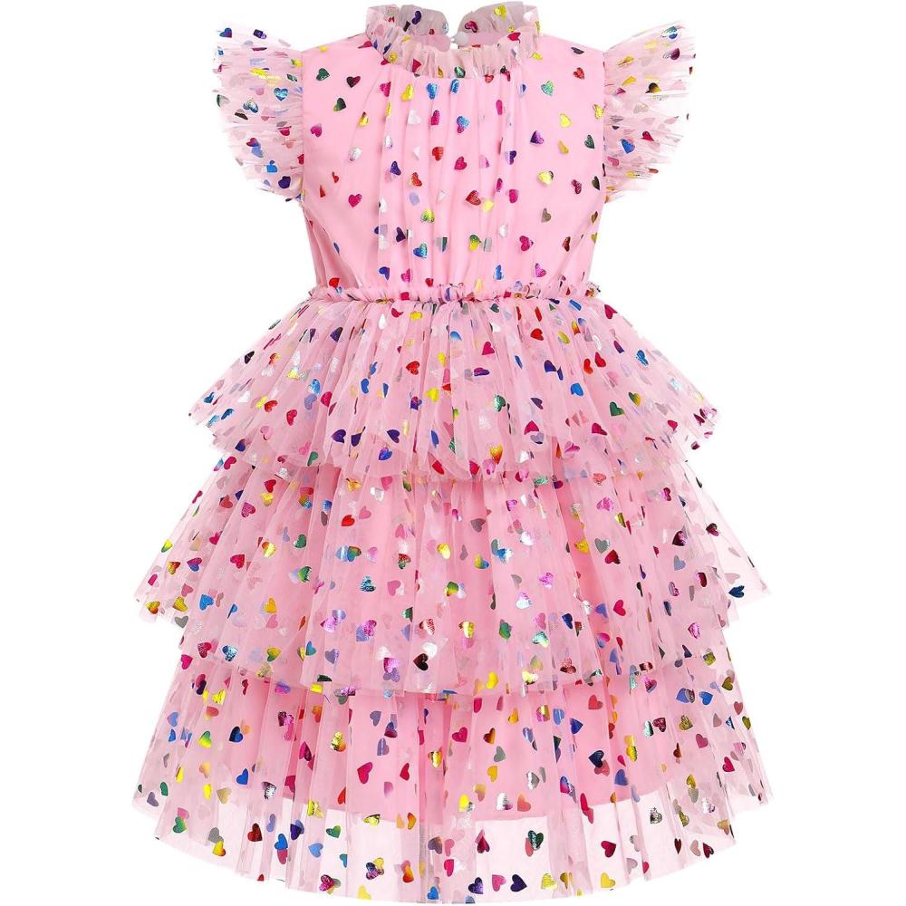 imageIDOPIP Girls Polka Dot Tiered Tulle Tutu Dress Princess Formal Evening Prom Gown Pageant Christening Photo Shoot Mesh DressPink