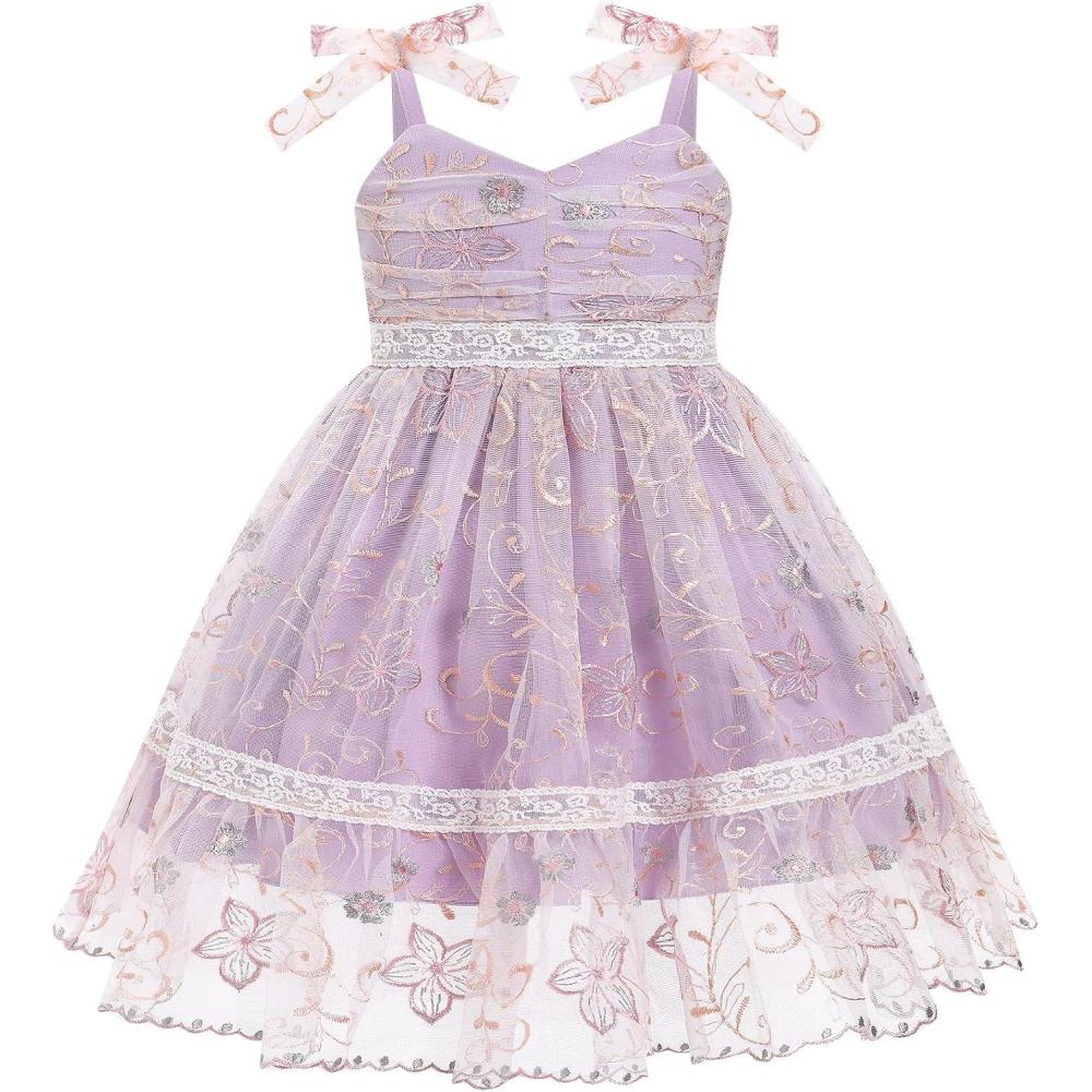 imageIDOPIP Toddler Baby Girls Embroidery Floral Tutu Dress Summer Sleeveless Bow Smocked Backless Princess Birthday Party DressesPurple