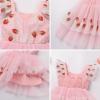 imageIDOPIP Baby Girls Tutu Dress Embroidery Strawberry Birthday Party Dresses Smocked Ruffle Backless Princess Pageant Tulle GownPink