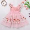 imageIDOPIP Baby Girls Tutu Dress Embroidery Strawberry Birthday Party Dresses Smocked Ruffle Backless Princess Pageant Tulle GownPink