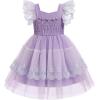 imageIDOPIP Baby Girls Tutu Dress Embroidery Strawberry Birthday Party Dresses Smocked Ruffle Backless Princess Pageant Tulle GownPurple