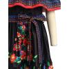 imageIDOPIP Mexican Dress for Girls Embroidered Traditional Floral Ruffle Off Shoulder Belted Dresses for Cinco de Mayo FiestaBlack