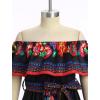 imageIDOPIP Mexican Dress for Girls Embroidered Traditional Floral Ruffle Off Shoulder Belted Dresses for Cinco de Mayo FiestaBlack