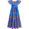 imageIDOPIP Mexican Dress for Girls Embroidered Traditional Floral Ruffle Off Shoulder Belted Dresses for Cinco de Mayo FiestaBlue