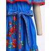 imageIDOPIP Mexican Dress for Girls Embroidered Traditional Floral Ruffle Off Shoulder Belted Dresses for Cinco de Mayo FiestaBlue