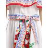 imageIDOPIP Mexican Dress for Girls Embroidered Traditional Floral Ruffle Off Shoulder Belted Dresses for Cinco de Mayo FiestaRed