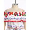 imageIDOPIP Mexican Dress for Girls Embroidered Traditional Floral Ruffle Off Shoulder Belted Dresses for Cinco de Mayo FiestaRed