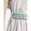 imageIDOPIP Mexican Dress for Girls Embroidered Traditional Floral Ruffle Off Shoulder Belted Dresses for Cinco de Mayo FiestaWhite  Blue