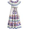 imageIDOPIP Mexican Dress for Girls Embroidered Traditional Floral Ruffle Off Shoulder Belted Dresses for Cinco de Mayo FiestaWhite  Blue