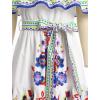 imageIDOPIP Mexican Dress for Girls Embroidered Traditional Floral Ruffle Off Shoulder Belted Dresses for Cinco de Mayo FiestaWhite  Blue
