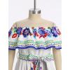 imageIDOPIP Mexican Dress for Girls Embroidered Traditional Floral Ruffle Off Shoulder Belted Dresses for Cinco de Mayo FiestaWhite  Blue