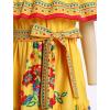 imageIDOPIP Mexican Dress for Girls Embroidered Traditional Floral Ruffle Off Shoulder Belted Dresses for Cinco de Mayo FiestaYellow