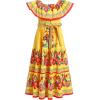 imageIDOPIP Mexican Dress for Girls Embroidered Traditional Floral Ruffle Off Shoulder Belted Dresses for Cinco de Mayo FiestaYellow