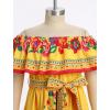 imageIDOPIP Mexican Dress for Girls Embroidered Traditional Floral Ruffle Off Shoulder Belted Dresses for Cinco de Mayo FiestaYellow