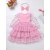 imageIDOPIP Toddler Baby Girls Tutu Dress with Headband Strawberry Butterfly Birthday Outfit Infant Pageant Tiered Tulle DressesPink Butterfly