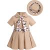 imageIDOPIP Baby Girls Wild Jungle Safari Outfits One Birthday Party Pleated DressHat Toddler Leopard Zookeeper Photo Shoot DressKhaki