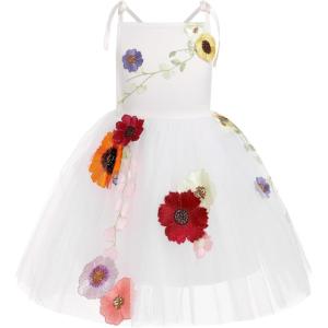 imageIDOPIP Baby Girls Embroidery Flower Tutu Dress Summer Sleeveless Backless Princess Birthday Party Dresses Tulle Bow SundressWhite