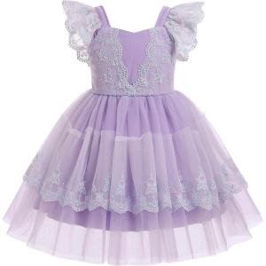 imageIDOPIP Baby Girls Tutu Dress Embroidery Strawberry Birthday Party Dresses Smocked Ruffle Backless Princess Pageant Tulle GownPurple