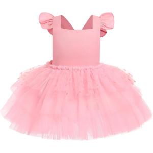 imageIDOPIP Baby Girls Tutu Dress Summer Sleeveless Backless Princess Birthday Party Dresses Ruffle Tulle Bowknot Romper SundressPink