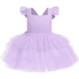 imageIDOPIP Baby Girls Tutu Dress Summer Sleeveless Backless Princess Birthday Party Dresses Ruffle Tulle Bowknot Romper SundressPurple